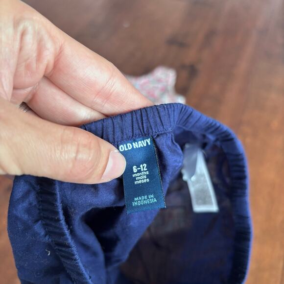 Old Navy Girls 3-6 Month Red Blue Floral Linen Dress Summer Sleeveless - Picture 2 of 10